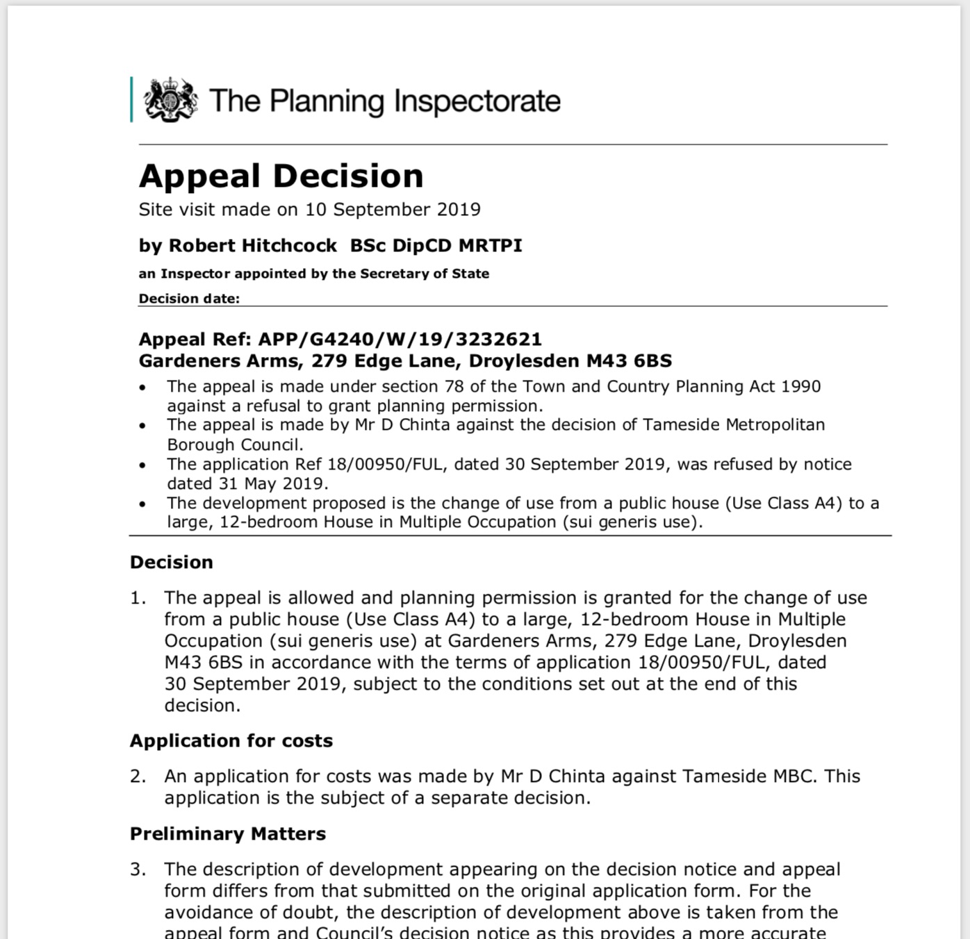 Appeal against a refusal of planning permission for the conversion a