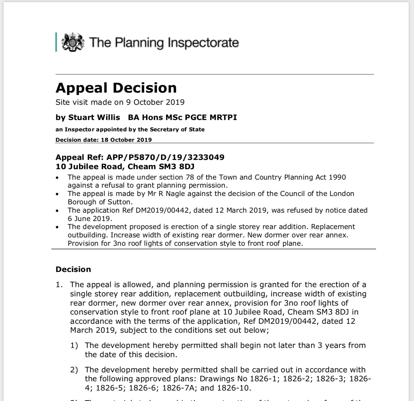 Appeal Against A Refusal Of Planning Permission For A Single Storey