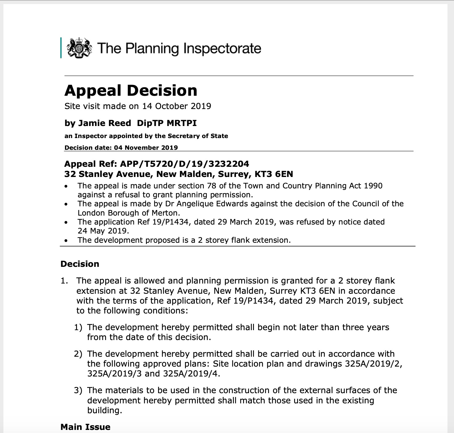 Appeal against a refusal of planning permission for a twostorey side